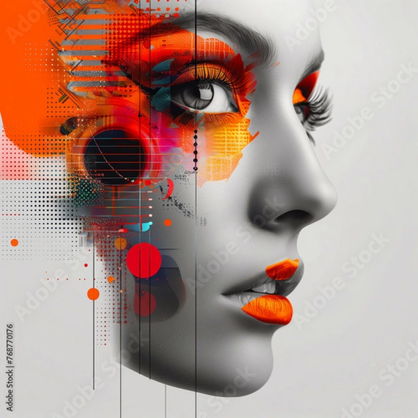 Fototapeta Abstract portrait of a beautiful woman with bright make-up and hairstyle