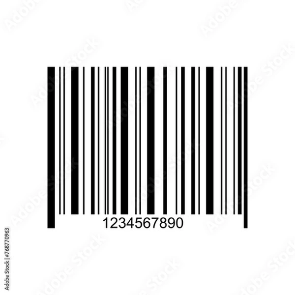 Fototapeta Bar code label template isolated on white background. Barcode icon. Visual data representation with product information. Vector graphic illustration