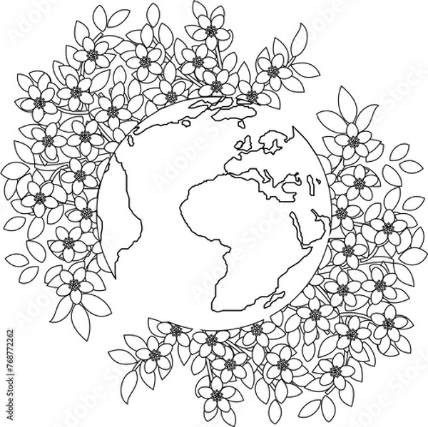 Fototapeta Earth day line art vector,environment day lineart