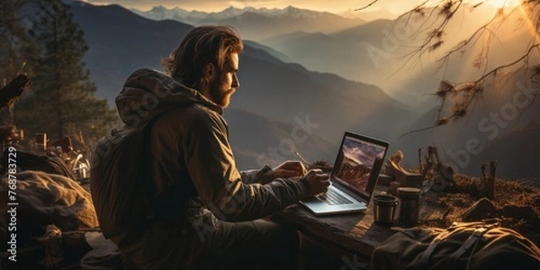 Fototapeta Freelancer working in Wilderness Generative AI