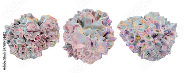 Fototapeta Iridescent holographic modern design elements, glass gradient 3d organic shapes set, liquid abstract transparent 3d rendering objects.
