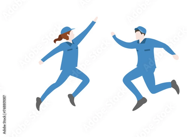 Obraz ジャンプする作業員スタッフのイラスト