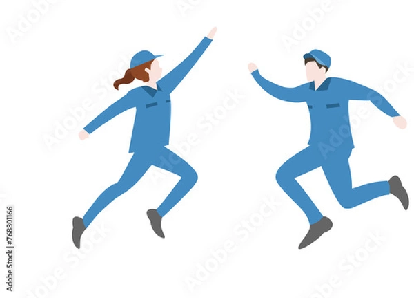 Obraz ジャンプする作業員スタッフのイラスト