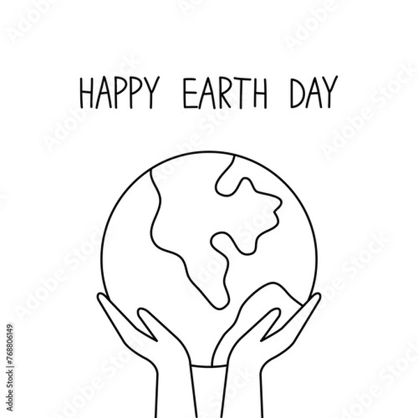Obraz Happy earth day vector illustration. Simple planet and hands. 