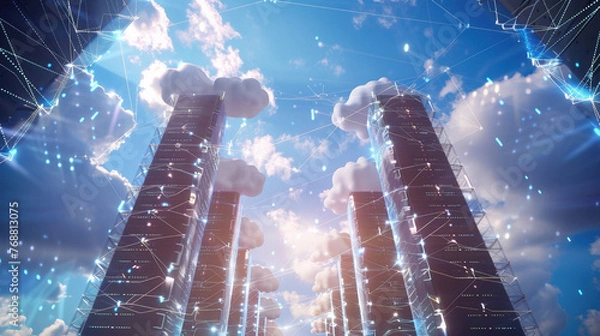 Fototapeta Conceptual Image of Cloud Computing and Large Data Storage