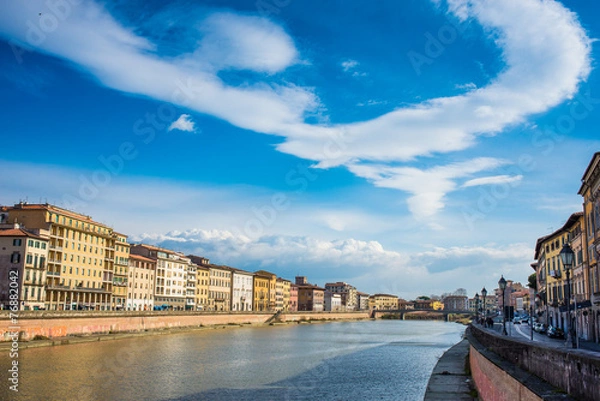 Obraz Veduta dei Lungarni di Pisa, cielo e nuvole