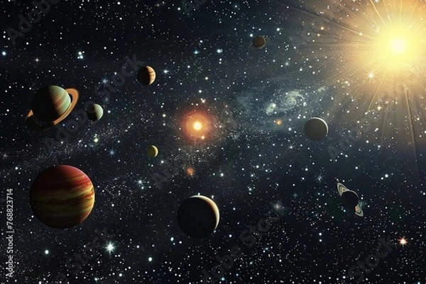 Fototapeta many planets in the sky with bright light