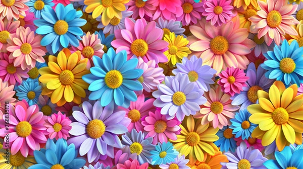 Fototapeta Colorful daisies seamless pattern background, AI Generative.