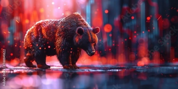 Fototapeta War stock trading bull and bear market concept with stock chart crisis red price drop arrow down chart fall, stock market bear finance risk trend investment business and money losing economic
