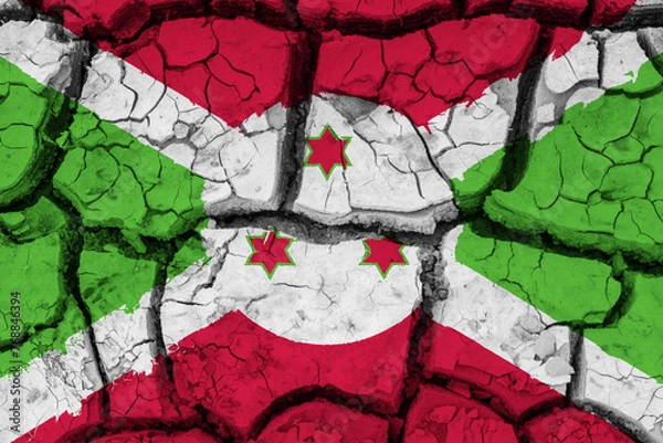 Fototapeta Dry soil pattern on the flag of Burundi. Country with drought concept due to climate change. Water problem. Dry cracked earth country.