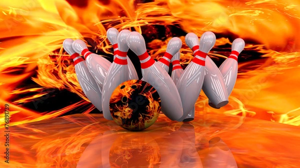 Fototapeta 3d render of a bowling ball crashing into the pins