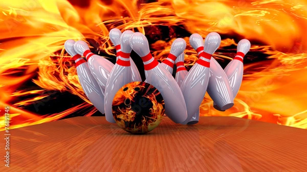 Fototapeta 3d render of a bowling ball crashing into the pins