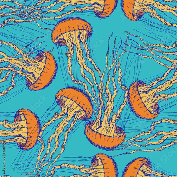 Obraz Sketch cute jellyfish in vintage style
