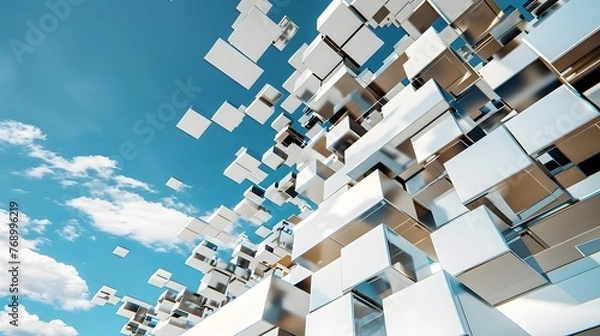 Fototapeta  Abstract Blue 3D Cubes Pattern