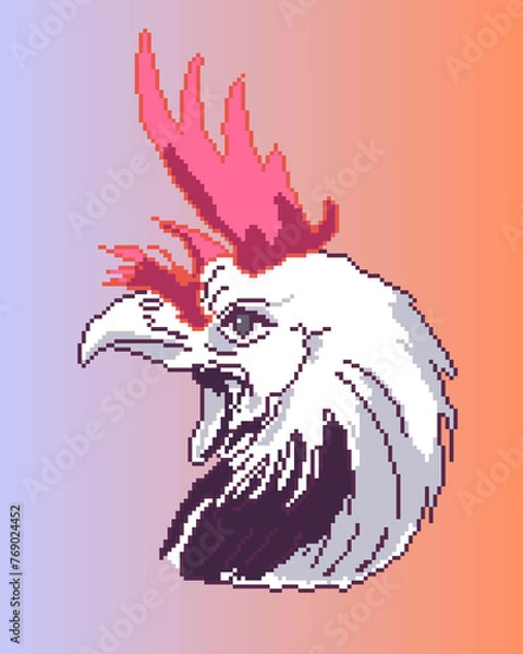 Fototapeta Rooster colorful in pixel art style. Color illustration for design