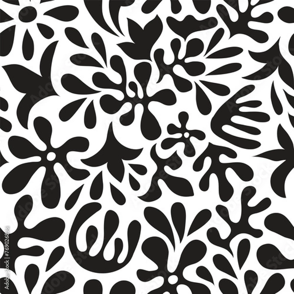 Fototapeta Vector Seamless Mexican Otomi Style attern with Flowers