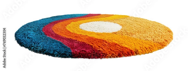 Obraz Modern, colorful round carpet, front view. Rug on transparent background. Cut out home decor. Contemporary style. Vibrant colors. Artistic design.