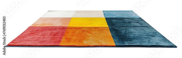 Obraz Modern, colorful rectangular carpet, front view. Rug on transparent background. Cut out home decor. Contemporary style. Vibrant colors. Artistic design.