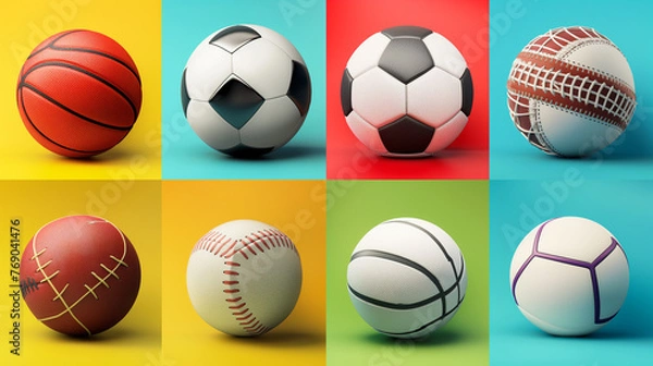 Fototapeta Sports related clipart images, in the style of hyperrealist, creative commons attribution, juxtaposition of objects, sparklecore