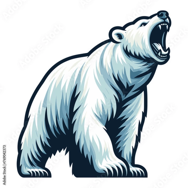 Fototapeta Wild roaring polar bear full body vector illustration, arctic north pole animal icon, zoology element illustration, design template isolated on white background
