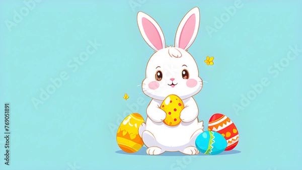 Fototapeta easter bunny with eggs simple background
