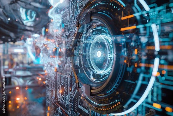 Fototapeta Tech Revolution Collage: Futuristic gadgets, circuit patterns, and holographic displays create a visual spectacle - 3, AI generated