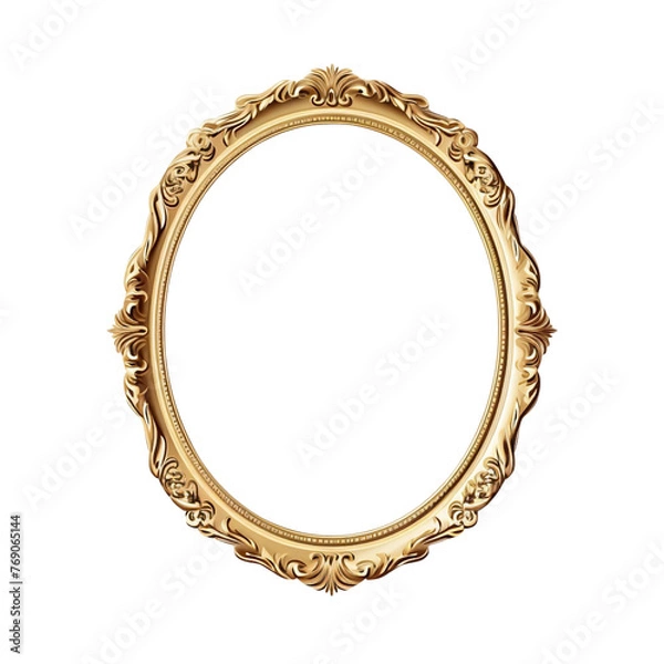 Fototapeta Vintage Baroque Oval Gold Frame isolated on transparent background PNG