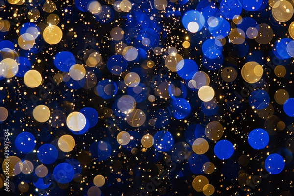 Obraz Blue and gold bokeh background