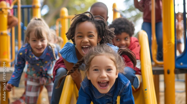 Obraz Diverse Group of Children Playing on Playground