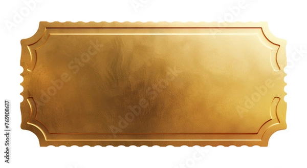 Fototapeta Realistic blank golden luxury ticket or gift certificate isolated on white, empty metallic coupon