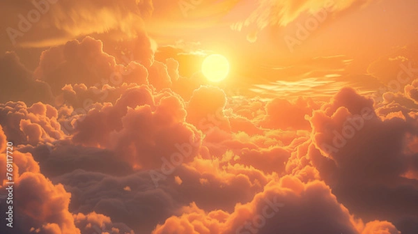 Fototapeta red sky clouds and sun sunset background