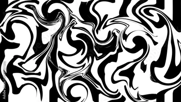 Obraz Abstract drawing in fluid art style, black and white vector painting