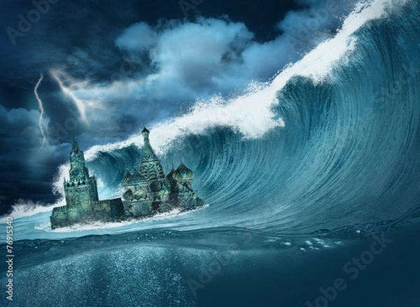 Obraz Apocalypse flood Kremlin with giant wave