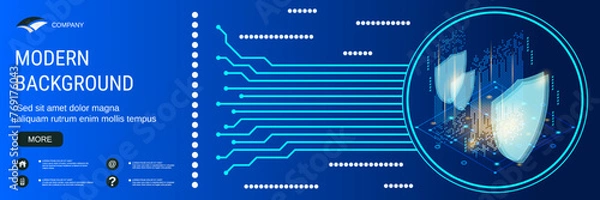 Obraz Digital technology banner vector design template. Data protection, information security flat 3d isometric concept