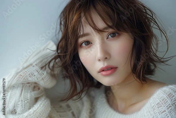 Obraz パーマをかけているヘアモデル