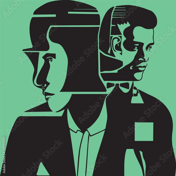 Obraz Vector art, collage of people in retro style in the style of old fashion