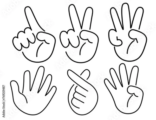 Fototapeta set of isolated linear icons hands gestures in doodle style in vector. icon template for app logo sticker poster print design