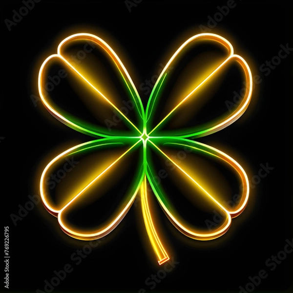 Fototapeta Yellow Neon Four-Leaf Clover Icon: Add a Bright Touch of Fortune to Your Designs(Generative AI)