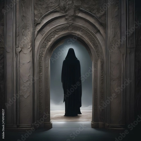 Fototapeta A mysterious figure standing at the entrance of a dark, foreboding cave2