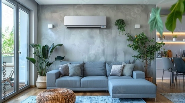 Fototapeta modern living room with ac splitter on the wall