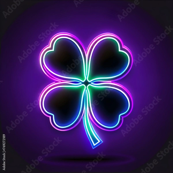 Obraz Purple Neon Four-Leaf Clover Icon: Captivating and Modern Symbol Design(Generative AI)