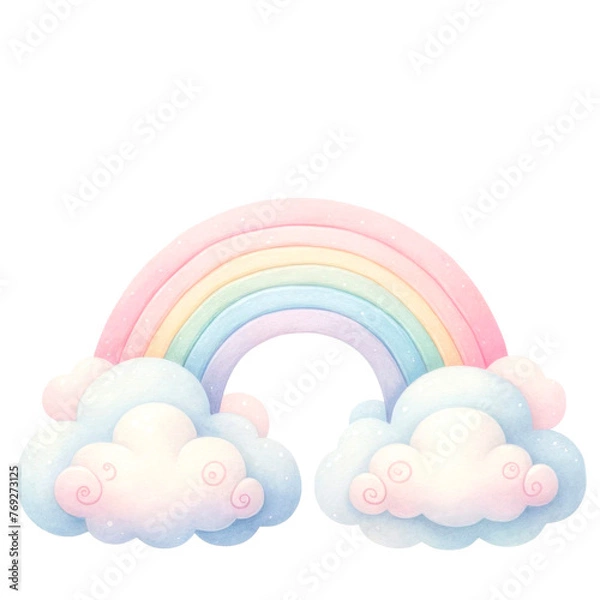 Fototapeta Whimsical Rainbow Unicorn Clipart Collection, A colorful collection of illustrated rainbow unicorns in various poses with party accessories, perfect for birthday themes and children's decor, 
