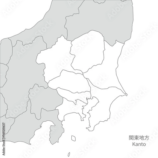 Fototapeta 関東地方、関東地方と周辺のスタイリッシュな地図