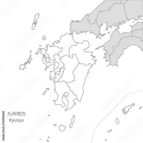 Obraz 九州地方、九州地方と周辺のスタイリッシュな地図