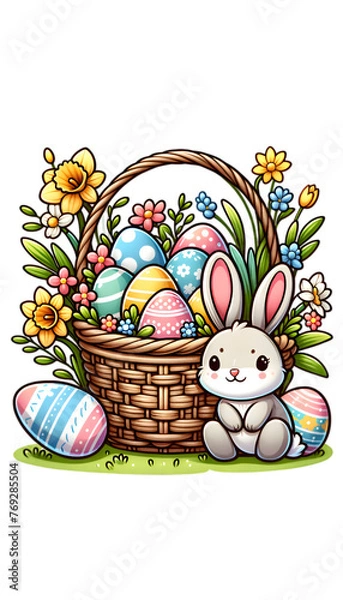 Obraz easter eggs in basket,generative AI