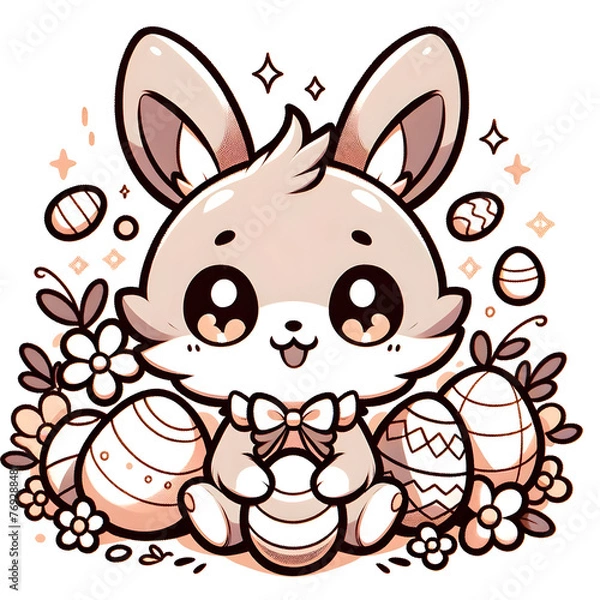 Obraz easter bunny with eggs,generative AI