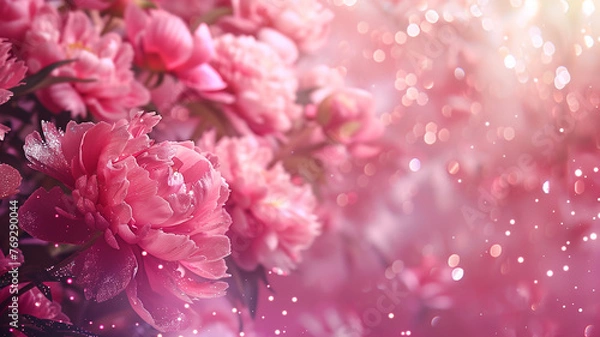 Fototapeta peonies with glitter bokeh background. Copy space.	
