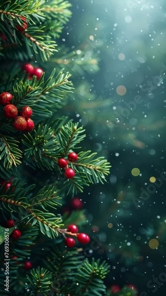 Fototapeta Christmas tree branches background 