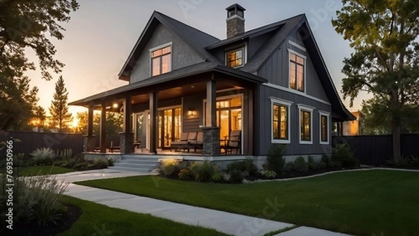 Obraz Modern house at sunset 