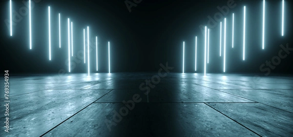 Obraz Cyber ​​Tunnel Korytarz Stadion Futurystyczny Sci Fi Obcy Ciemny Ogromny Magazyn Cement Betonowy Pokój Grunge Z Neonowym Laserem Świecącym Sceną Wizytówką Renderowania 3D